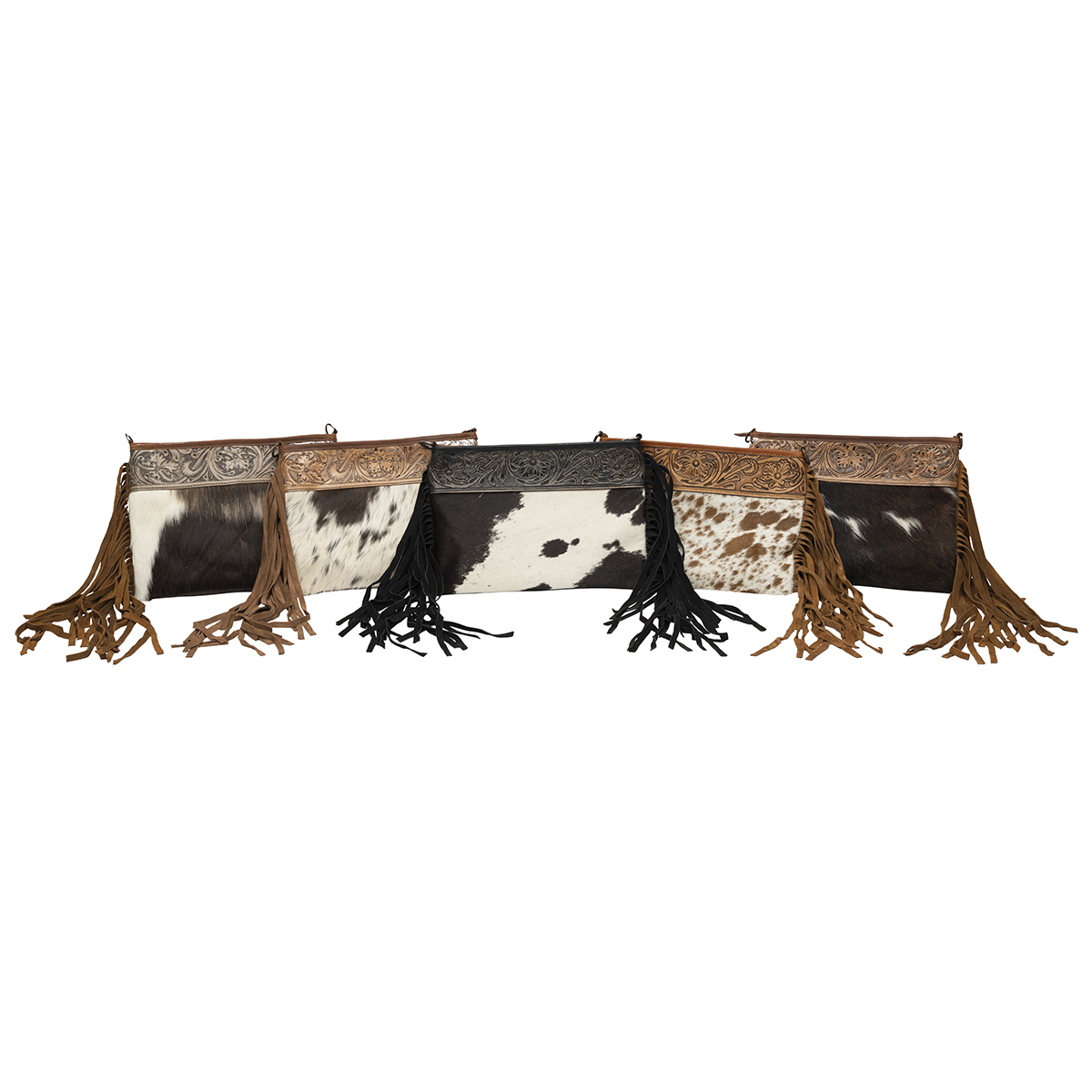 Cowhide Purse with Embossed Leather & Fringe