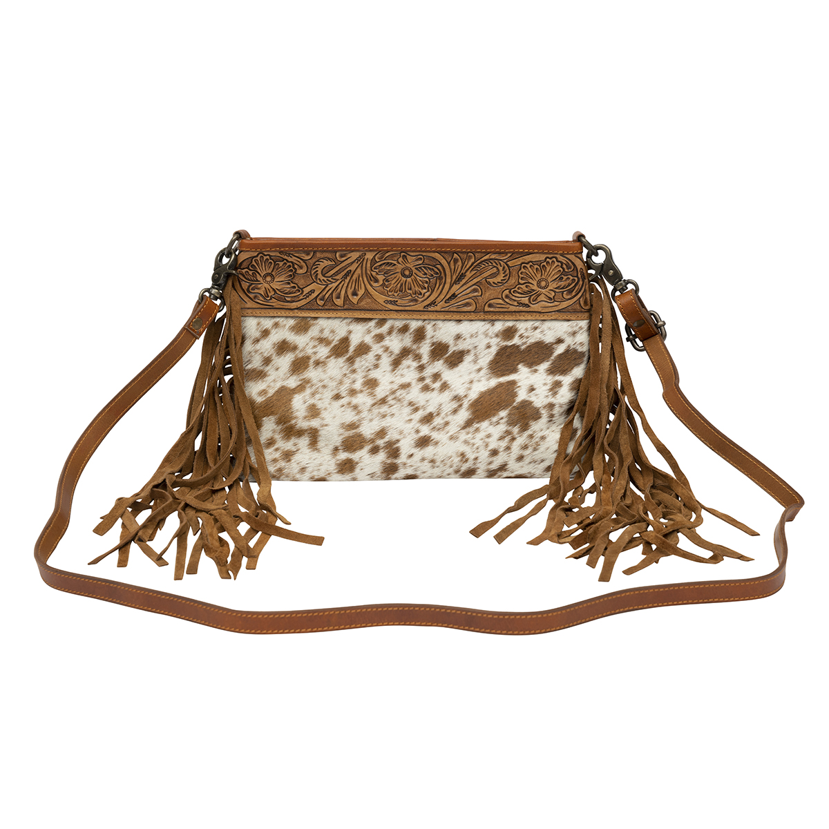 Cowhide Purse with Embossed Leather & Fringe