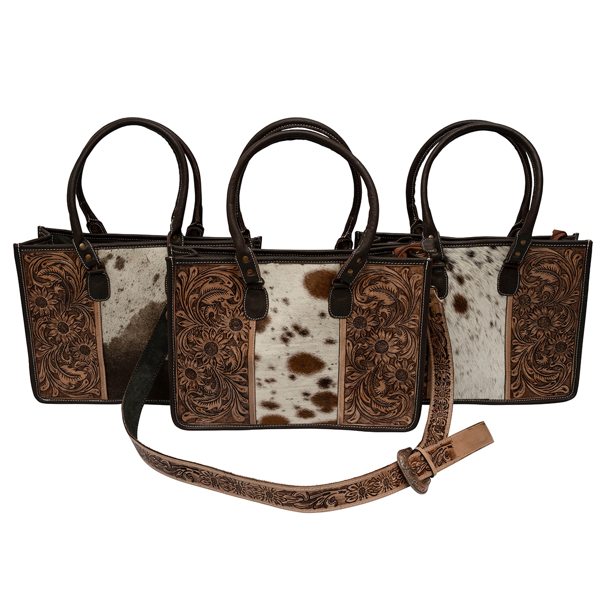 Tooled Tote with Buckle Strap